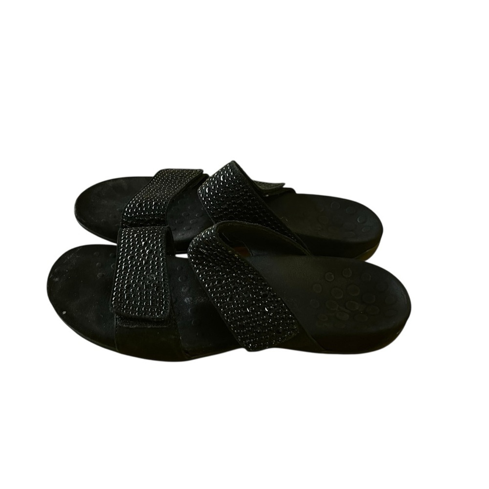 vionic samoa black leather slide adjustable sandals orthaheel comfort 9 - Picture 3 of 4